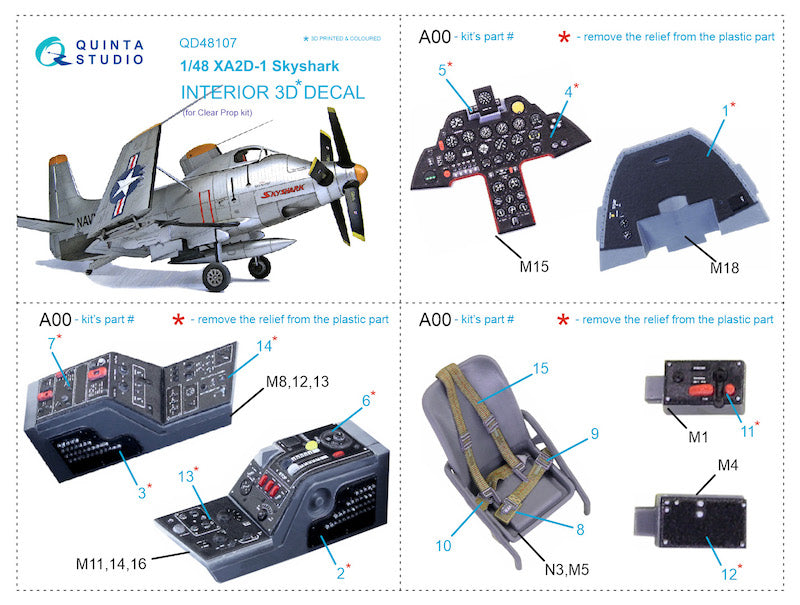 Douglas XA2D-1 3D-Printed coloured Interior on decal paper (designed to be used with Clear Prop Models kits)