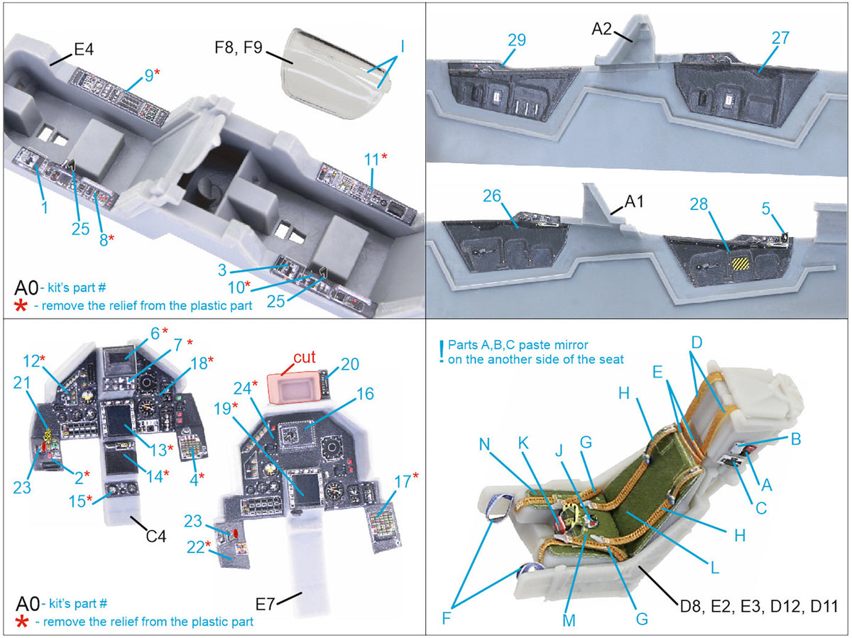 Dassault_Mirage 2000N 3D-Printed coloured Interior on decal paper (designed to be used with Kinetic Model kits)