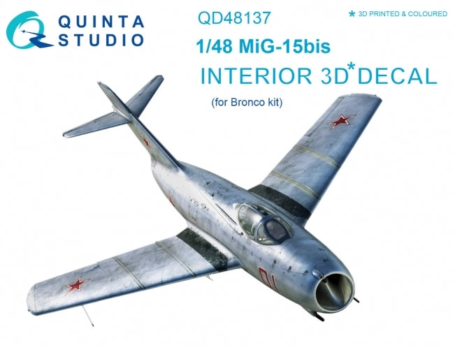 Mikoyan MiG-15bis 3D-Printed coloured Interior on decal paper (designed to be used with Bronco and Hobby 2000 kits)