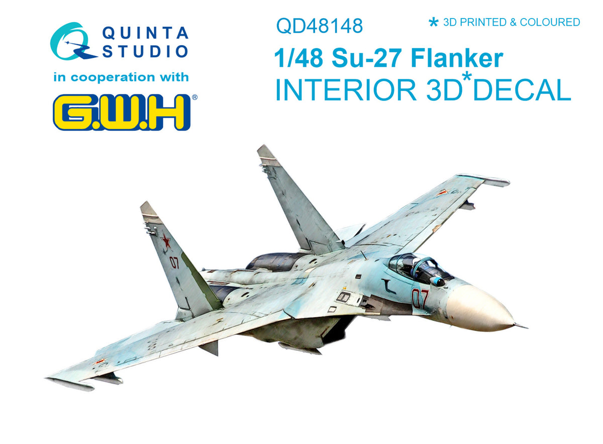 Sukhoi Su-27 Flanker 3D-Printed coloured Interior on decal paper (designed to be used with Great Wall Hobby kits)