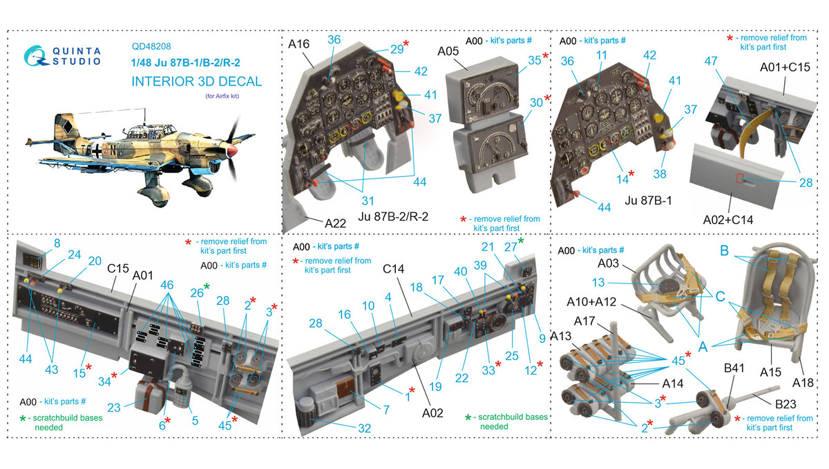 Junkers Ju-87B-1/B-2/R-2 'Stuka' 3D-Printed coloured Interior on decal paper (designed to be used with Airfix kits)