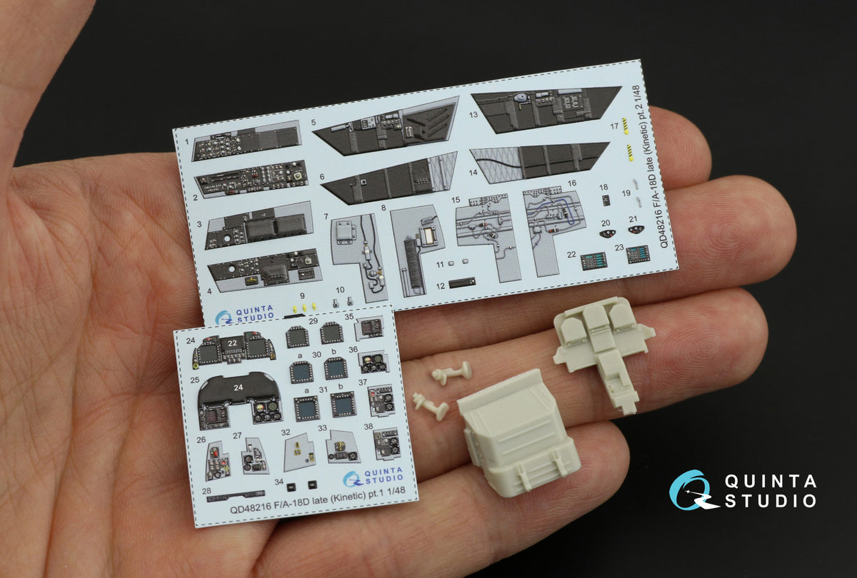 McDonnell-Douglas F/A-18D Hornet Late 3D-Printed coloured Interior on decal paper with resin parts (designed to be used with Kinetic Model kits)