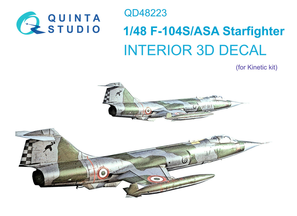 Lockheed F-104S/ASA Starfighter 3D-Printed coloured Interior on decal paper (designed to be used with Kinetic Model kits)