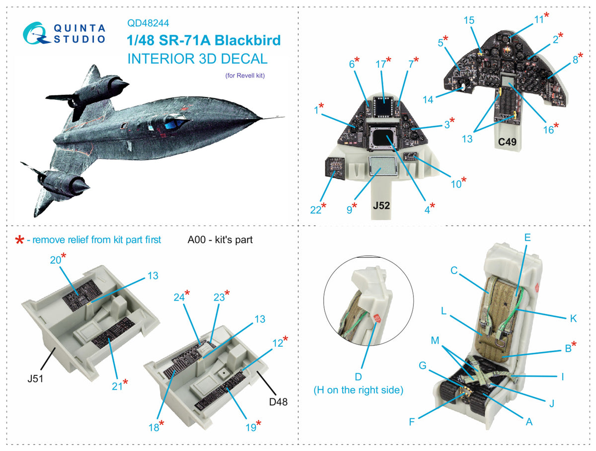 Lockheed SR-71A Blackbird 3D-Printed coloured Interior on decal paper (designed to be used with Revell kits)