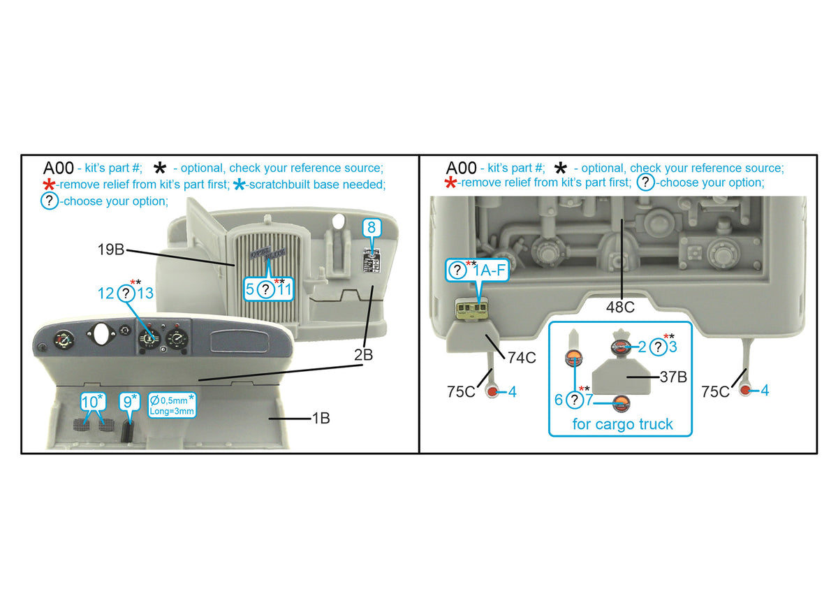 Opel Blitz family 3D-Printed coloured Interior on decal paper (designed to be used with Tamiya/Italeri kits)