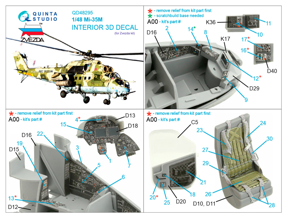 Mil Mi-35M 3D-Printed coloured Interior on decal paper (designed to be used with Zvezda kits)