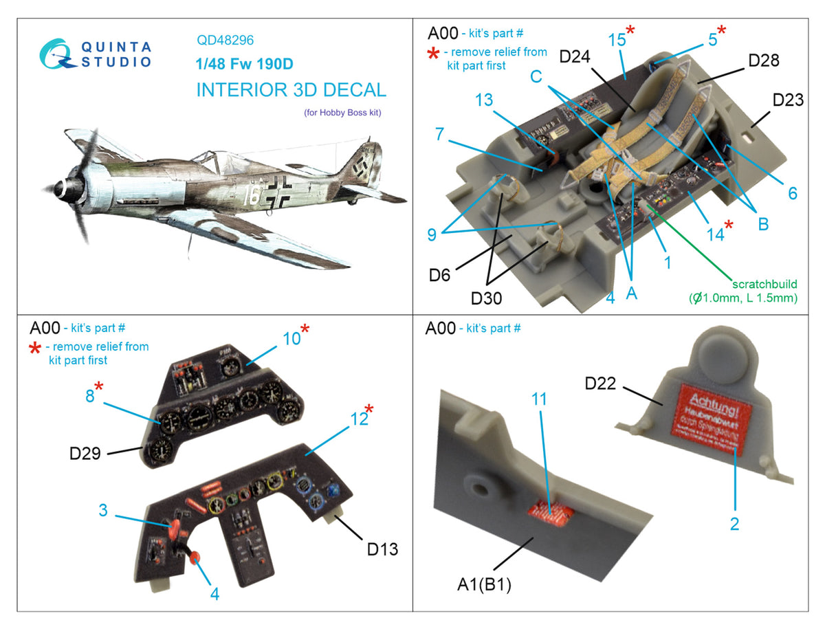 Focke-Wulf Fw-190D-9 3D-Printed coloured Interior on decal paper (designed to be used with Hobby Boss kits)