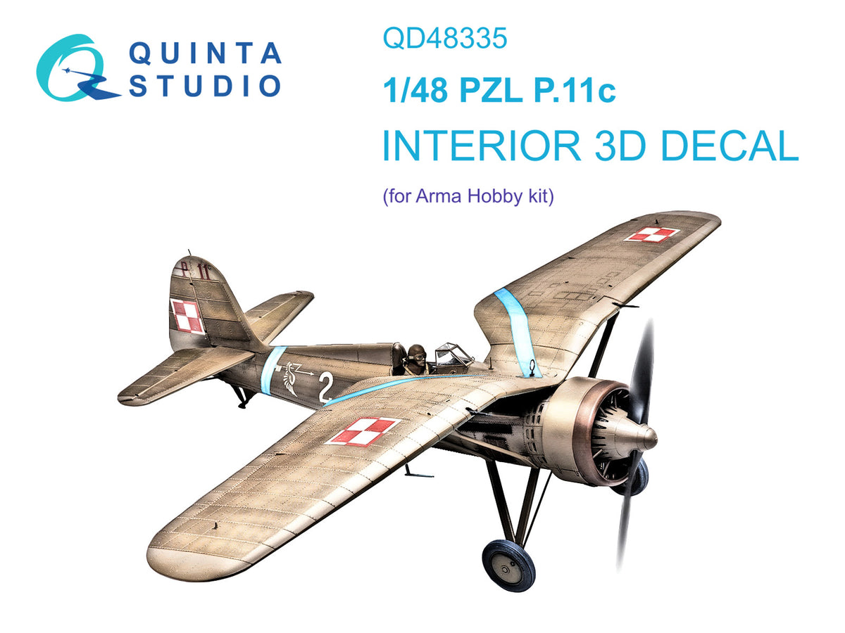 PZL P.11c 3D-Printed coloured Interior on decal paper (designed to be used with Arma Hobby kits)