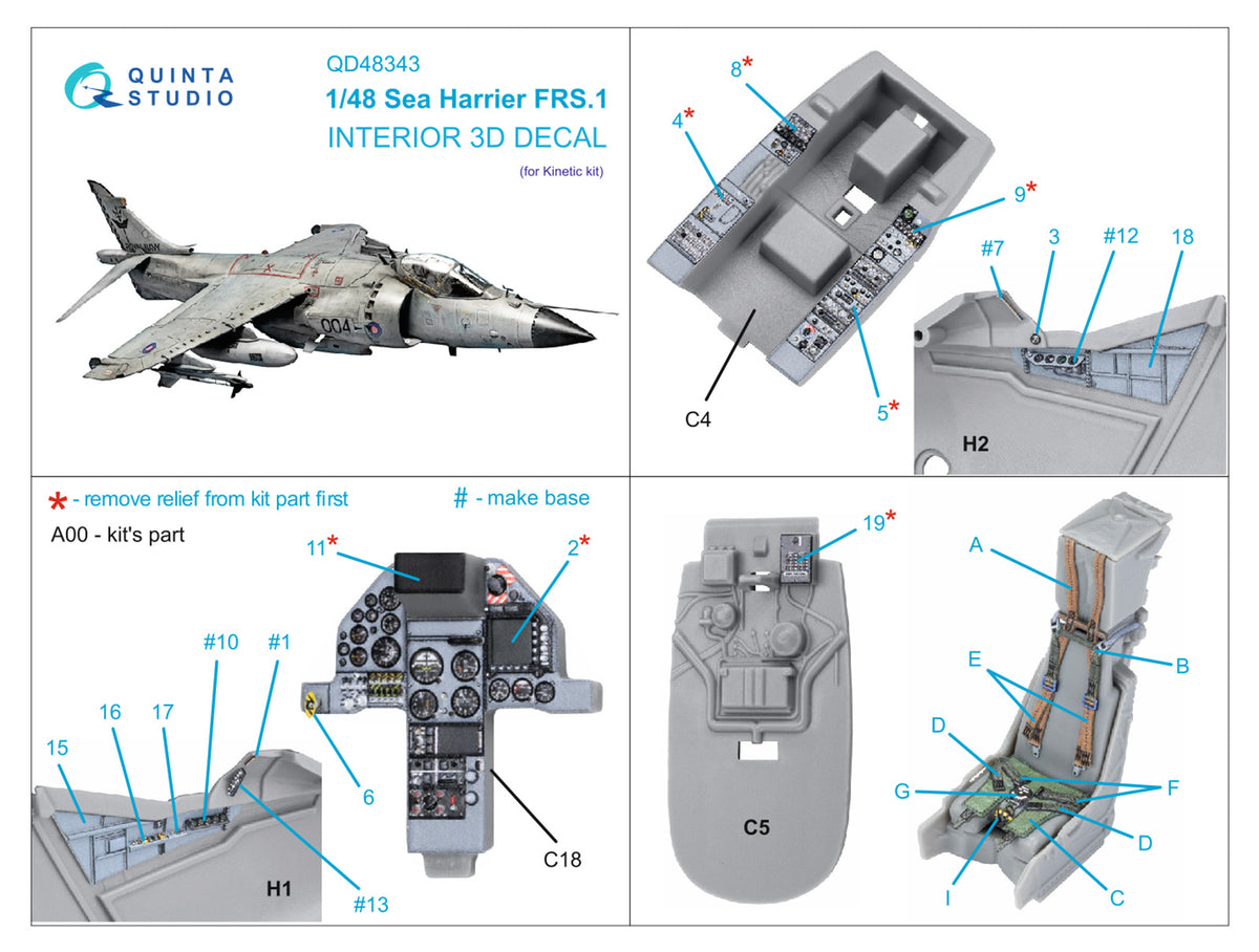 BAe Sea Harrier FRS.1 3D-Printed coloured Interior on decal paper (designed to be used with Kinetic Model kits)