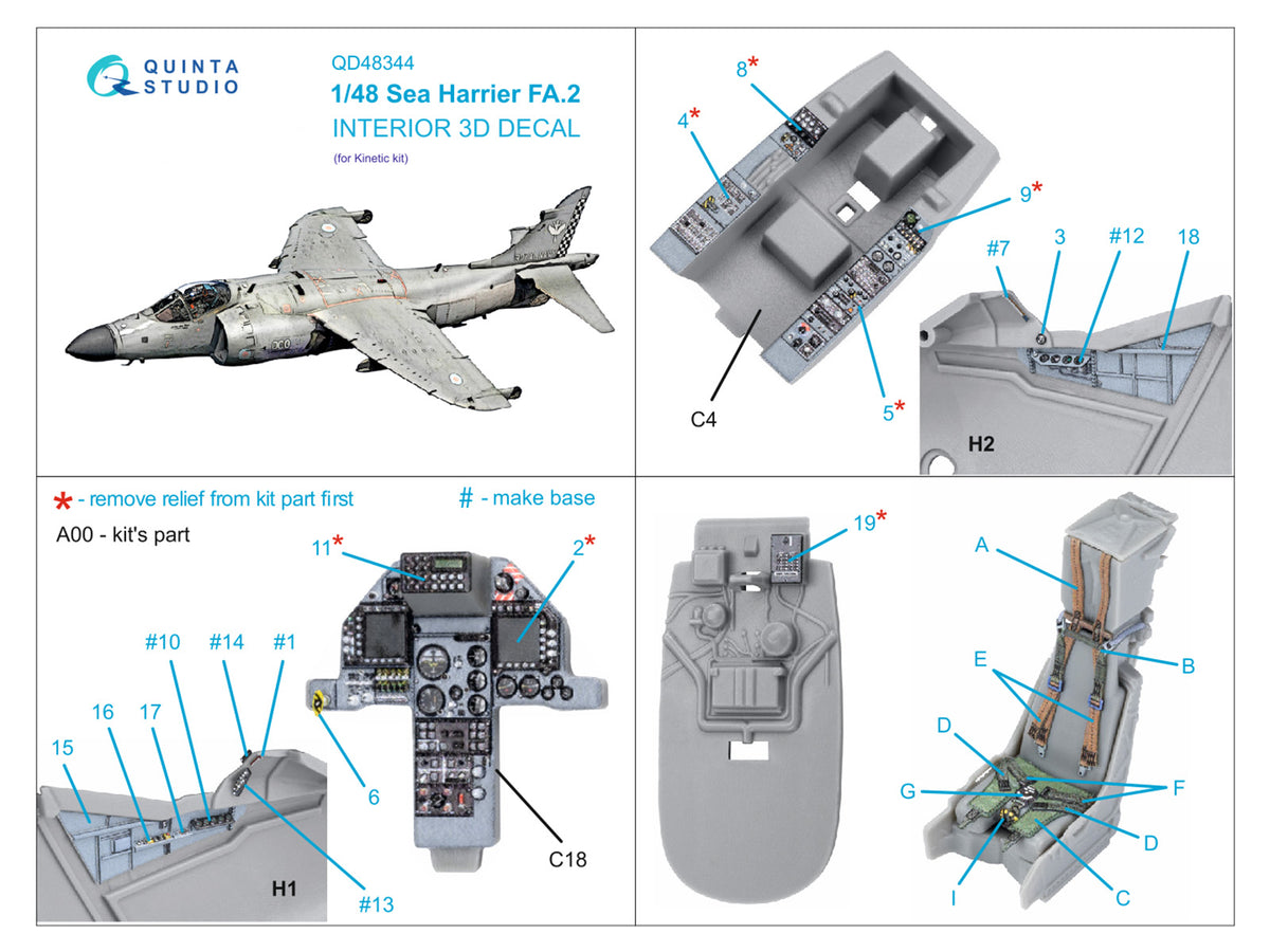 BAe Sea Harrier FA.2 3D-Printed coloured Interior on decal paper (designed to be used with Kinetic Model kits)