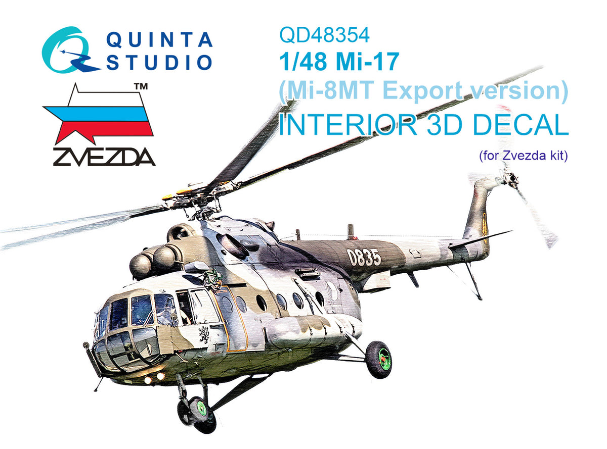Mil Mi-17 (Mi-8MT Export version) 3D-Printed coloured Interior on decal paper (designed to be used with Zvezda kits)