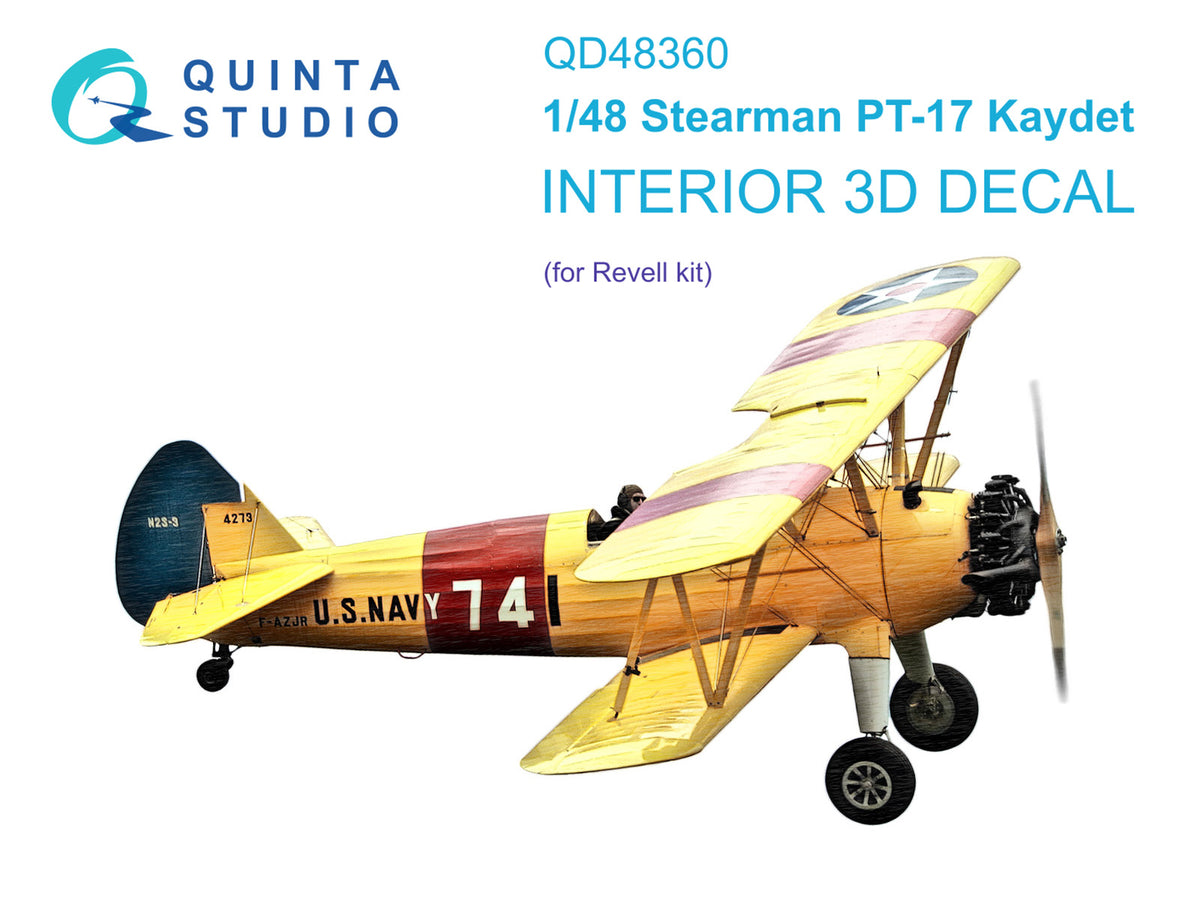 Stearman Pt-17 Kaydet 3D-Printed coloured Interior on decal paper (designed to be used with Revell kits)