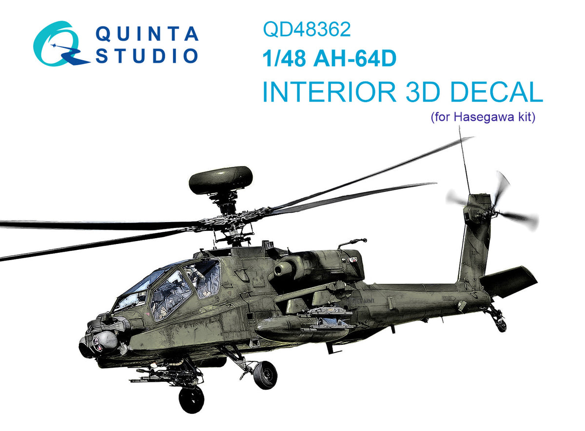 Bell/Boeing AH-64D 3D-Printed coloured Interior on decal paper (designed to be used with Hasegawa kits)