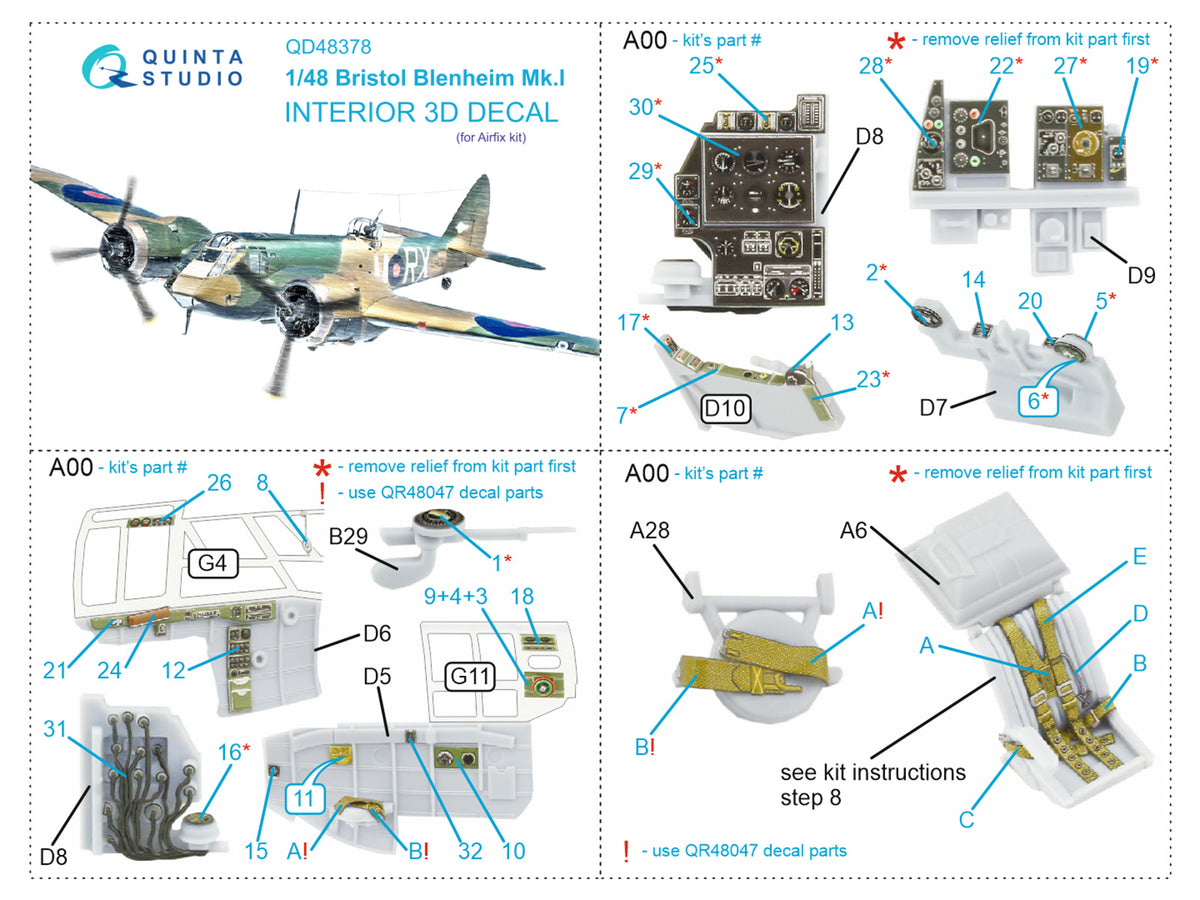 Bristol Blenheim Mk.I 3D-Printed coloured Interior on decal paper (designed to be used with Airfix kits)
