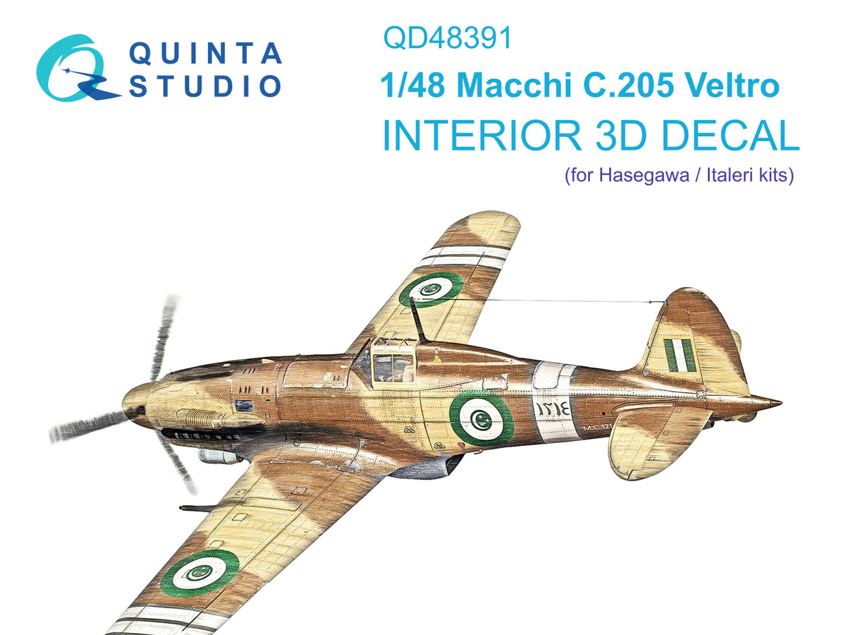 Macchi C.205 Veltro 3D-Printed coloured Interior on decal paper (designed to be used with Hasegawa and Italeri kits)