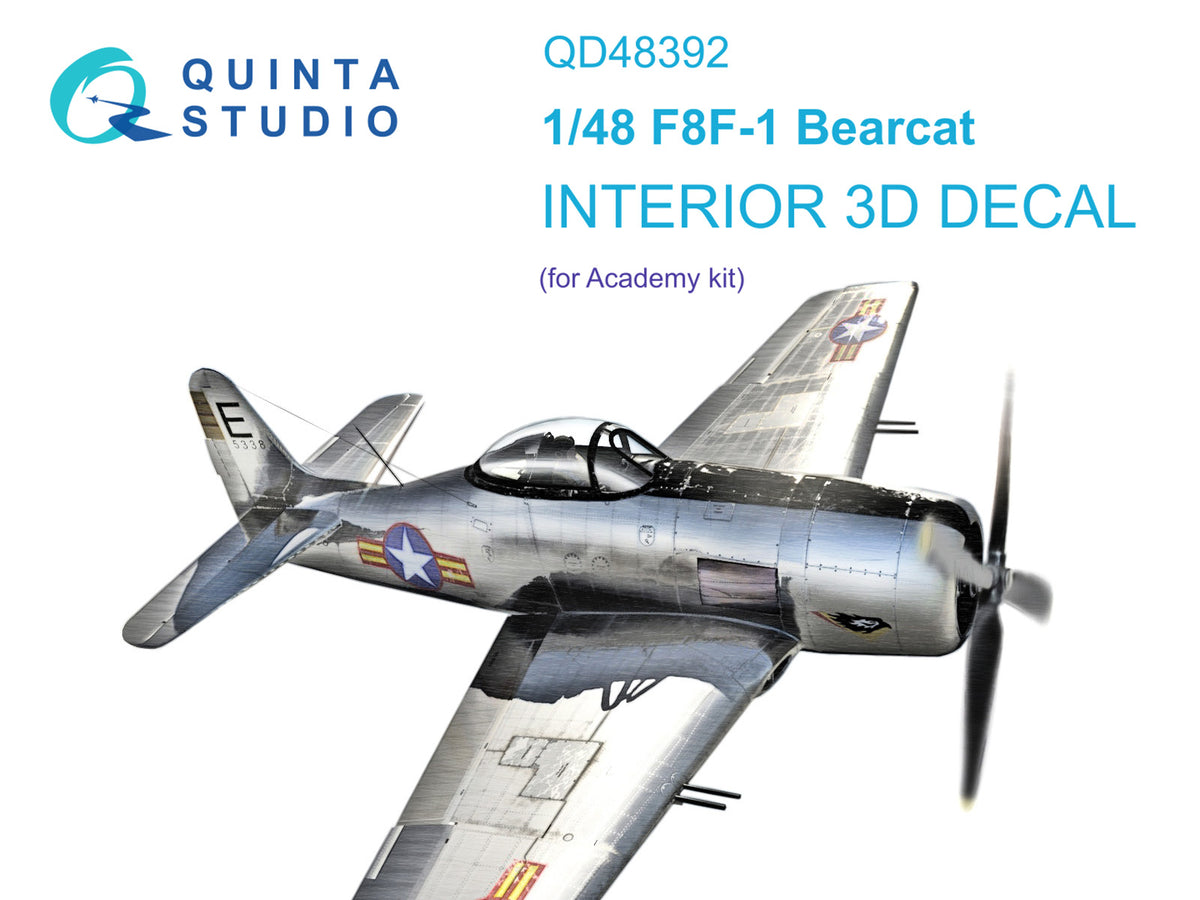 Grumman F8F-1 Bearcat (3D-Printed) & coloured Interior on decal paper(designed to be used with Academy kits)