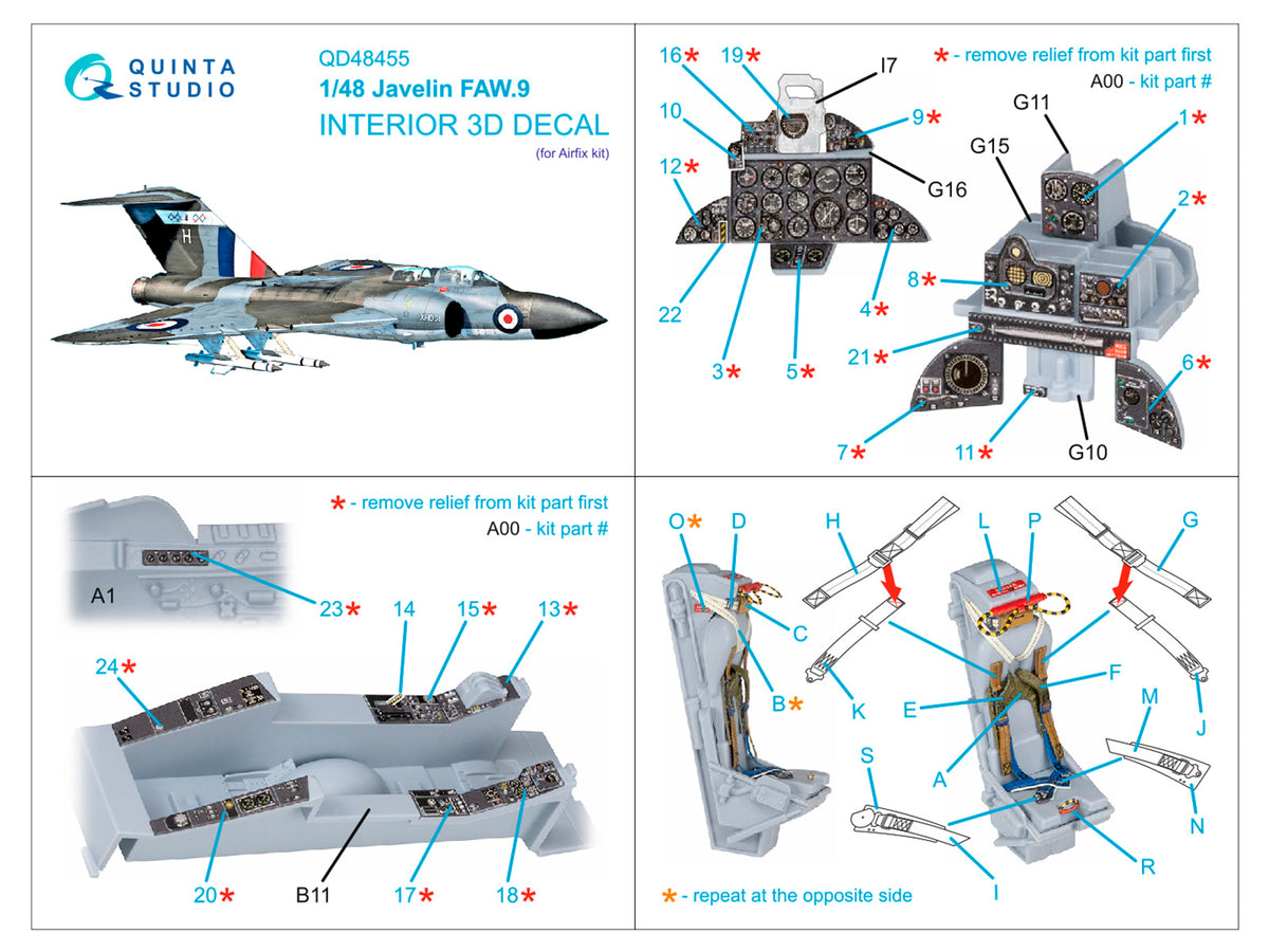 Gloster Javelin FAW.9 3D-Printed & coloured Interior on decal paper (designed to be used with Airfix kits)