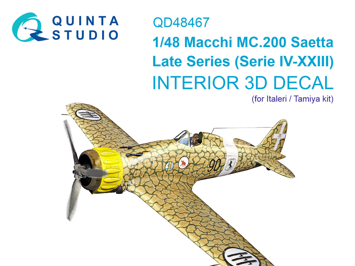 Macchi C.200 Saetta (Late) 3D-Printed coloured Interior on decal paper (designed to be used with Italeri and Tamiya kits)