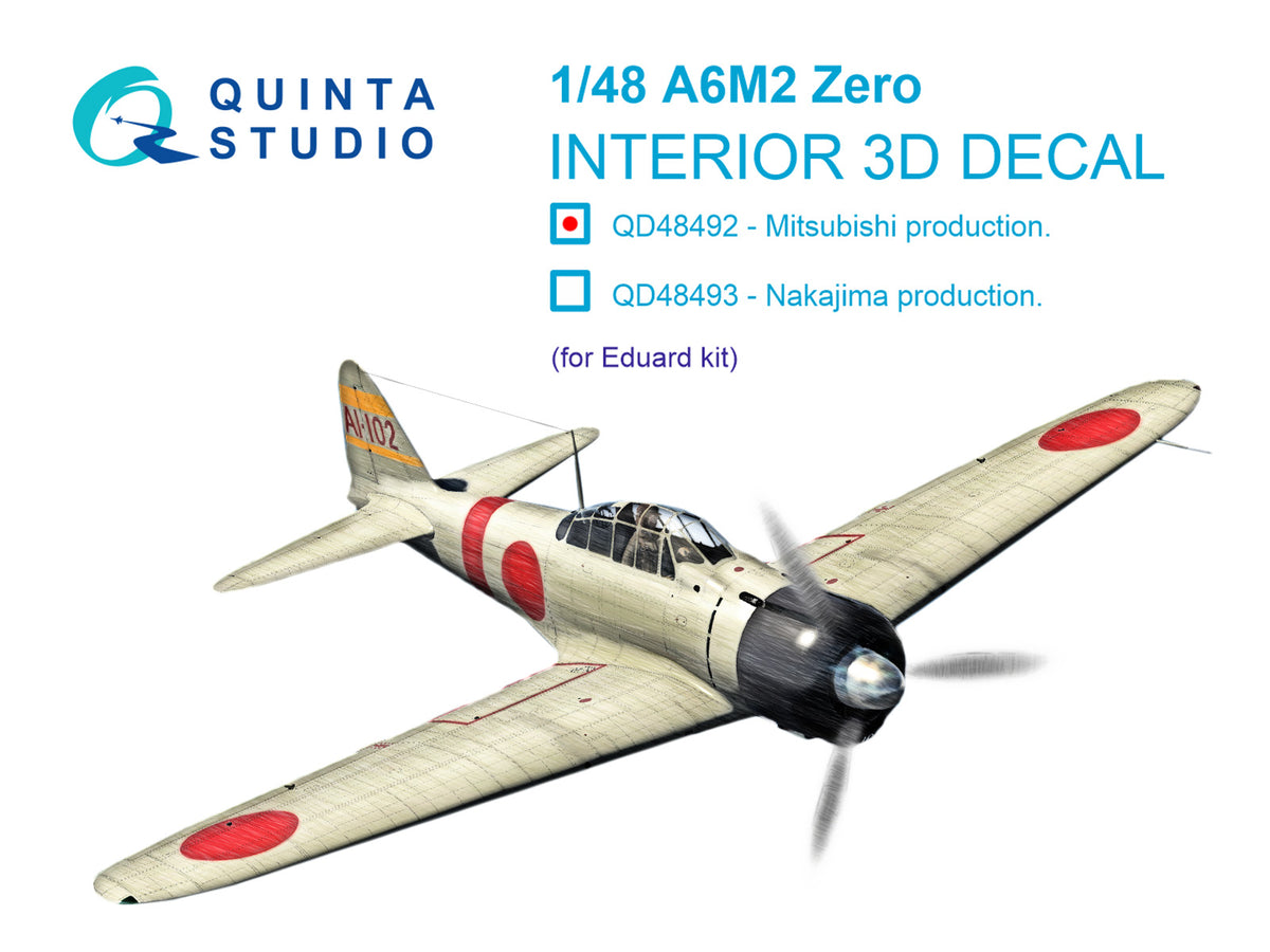 Mitsubishi A6M2 Zero Mitsubishi Production 3D-Printed coloured Interior on decal paper (designed to be used with Eduard kits)