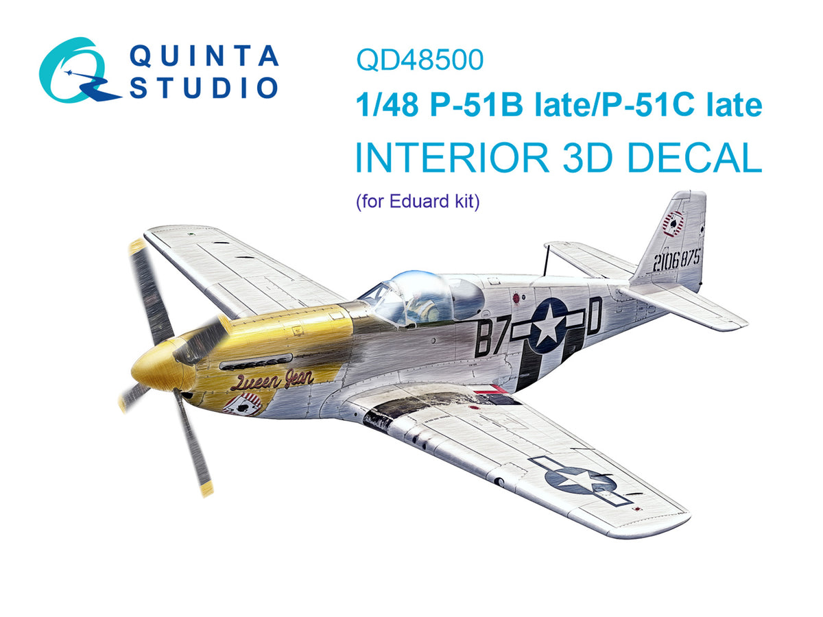 North-American P-51B Mustang late/P-51C Late 3D-Printed coloured Interior on decal paper (designed to be used with Eduard kits)
