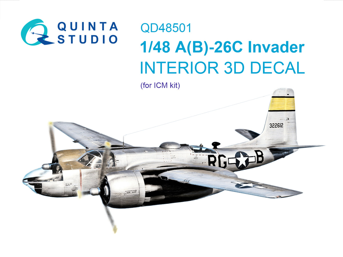 Douglas A-26C Invader 3D-Printed coloured Interior on decal paper (designed to be used with ICM UA UK kits)
