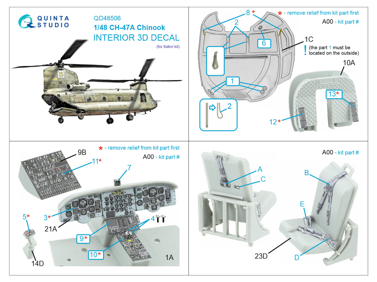 Boeing CH-47A Chinook 3D-Printed coloured Interior on decal paper (designed to be used with Italeri kits)