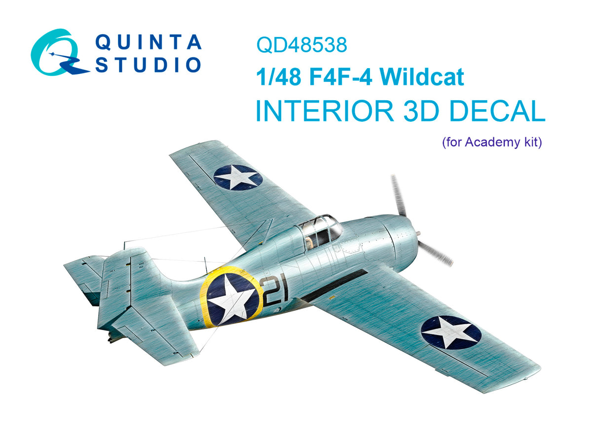 Grumman F4F-4 Wildcat 3D-Printed coloured Interior on decal paper (Academy)