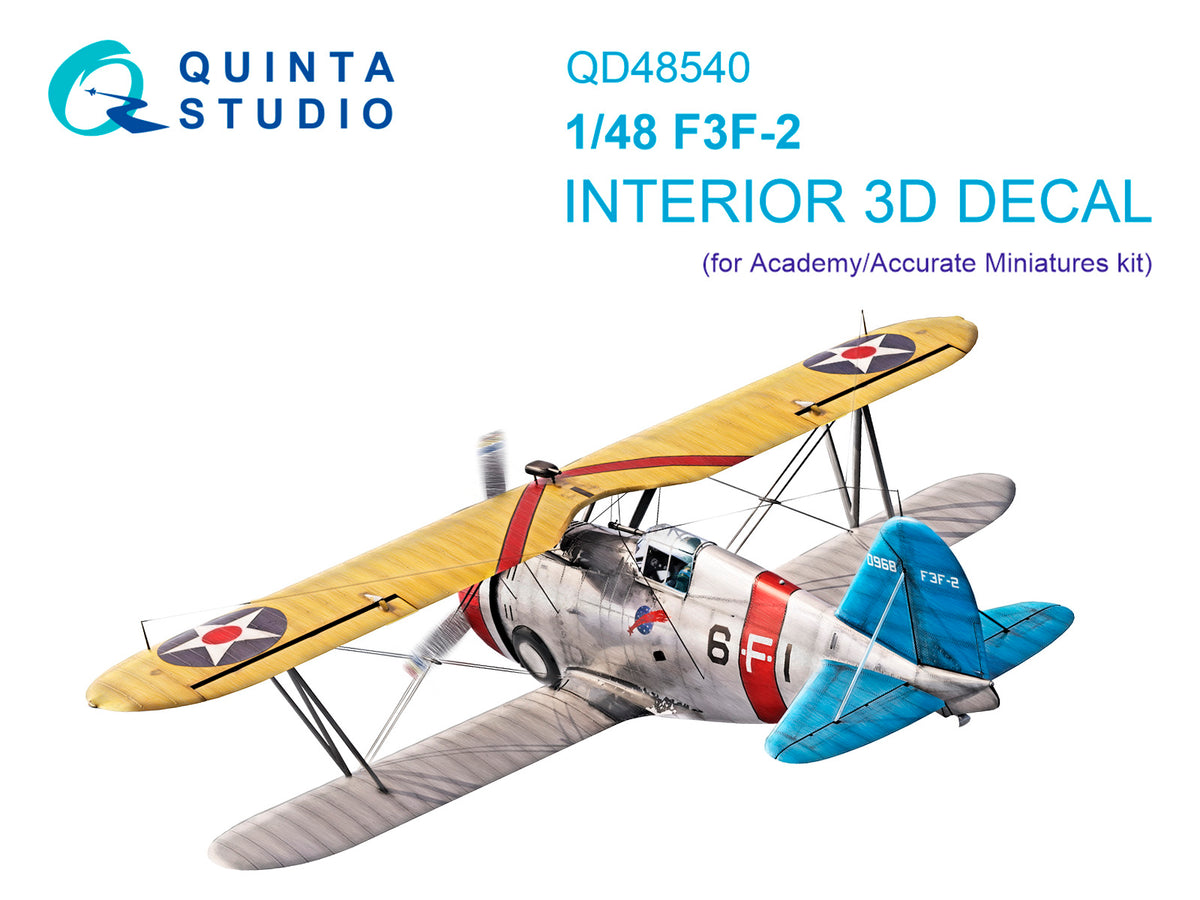 Grumman F3F-2 3D-Printed & coloured Interior on decal paper (designed to be used with Academy and Accurate Miniatures kits)