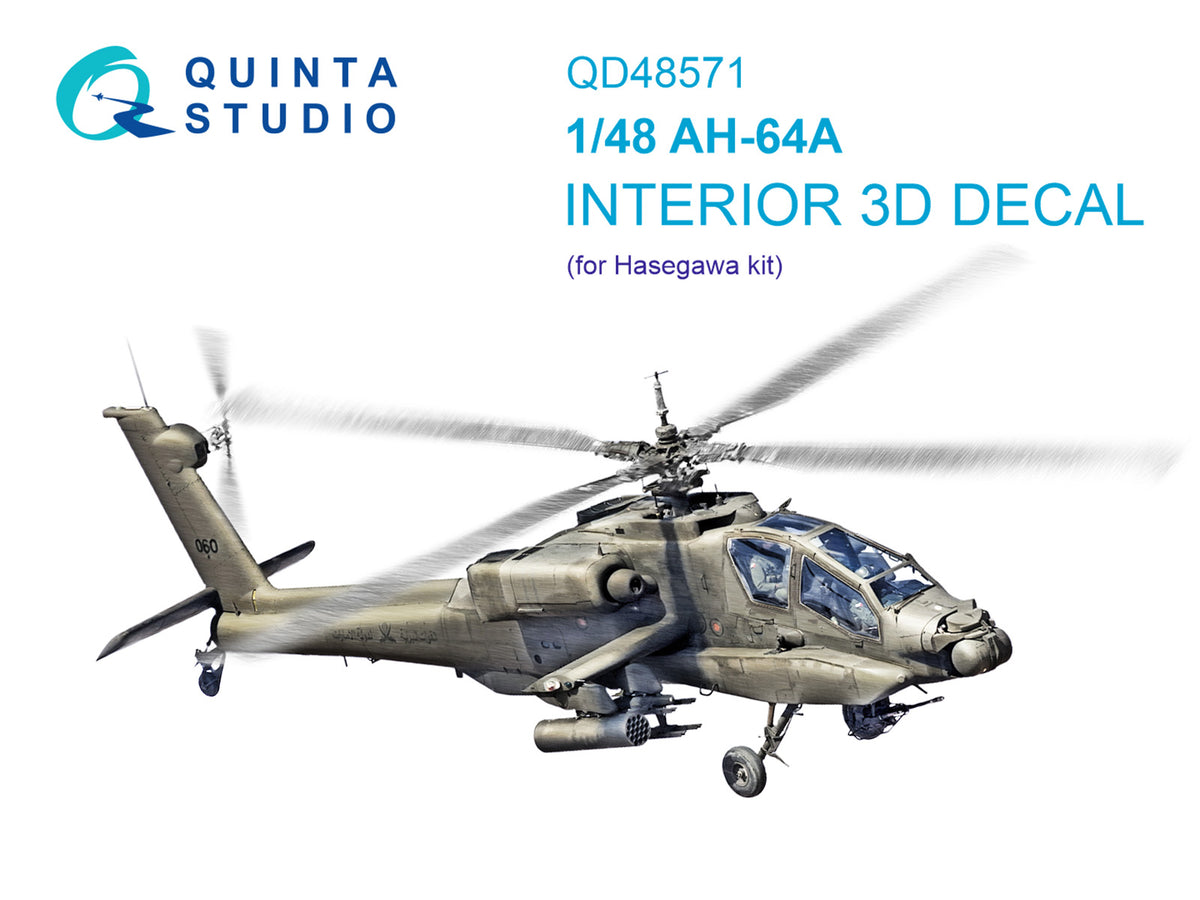 Bell/Boeing AH-64A 3D-Printed & coloured Interior on decal paper (designed to be used with Hasegawa kits)