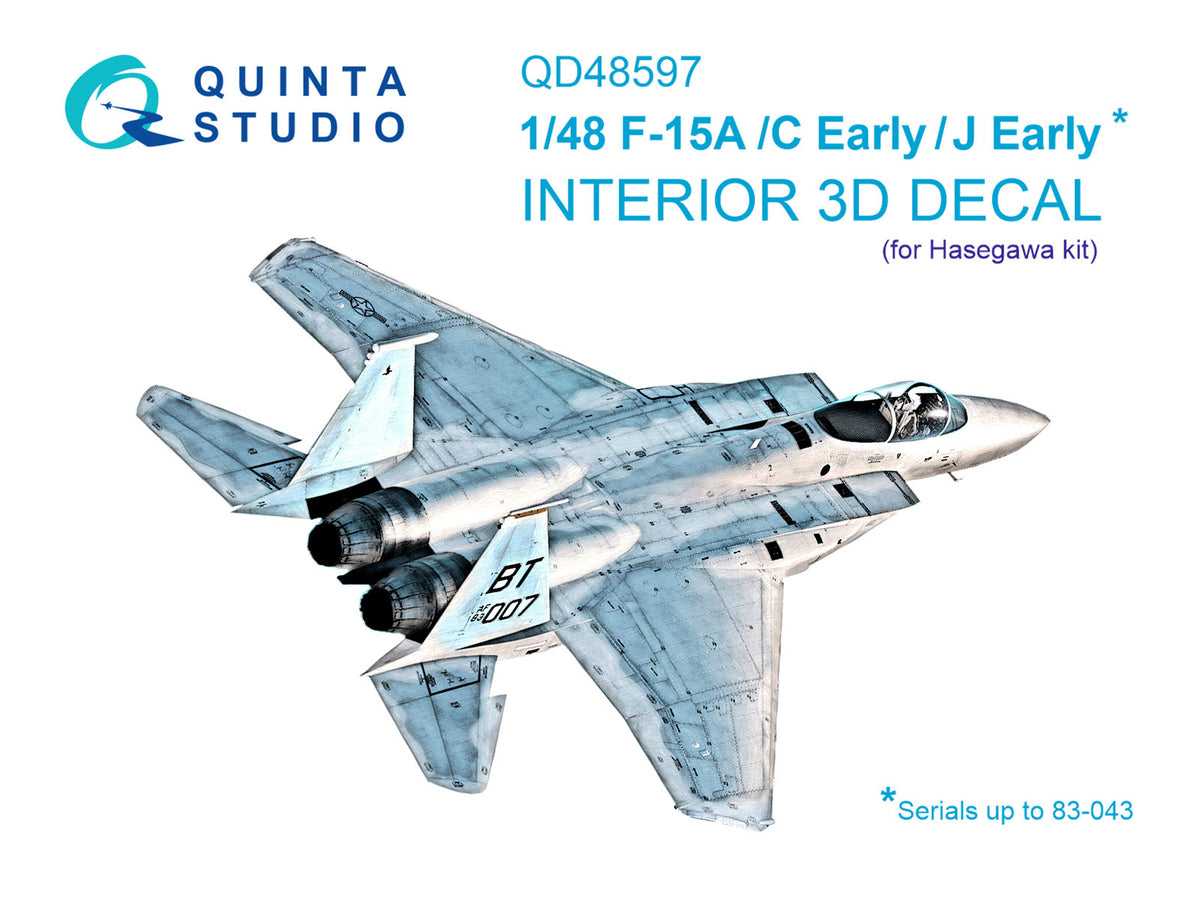 McDonnell F-15A/F-15C Early/F-15J Eagle Early 3D-Printed & coloured Interior on decal paper(designed to be used with Hasegawa kits)