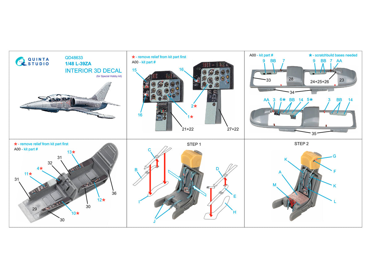 Aero L-39ZA 3D-Printed & coloured Interior on decal paper (designed to be used with Special Hobby kits)