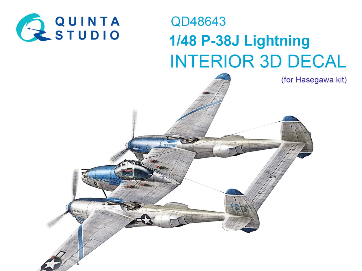 Lockheed P-38J Lightning 3D-Printed & coloured Interior on decal paper (designed to be used with Hasegawa kits)
