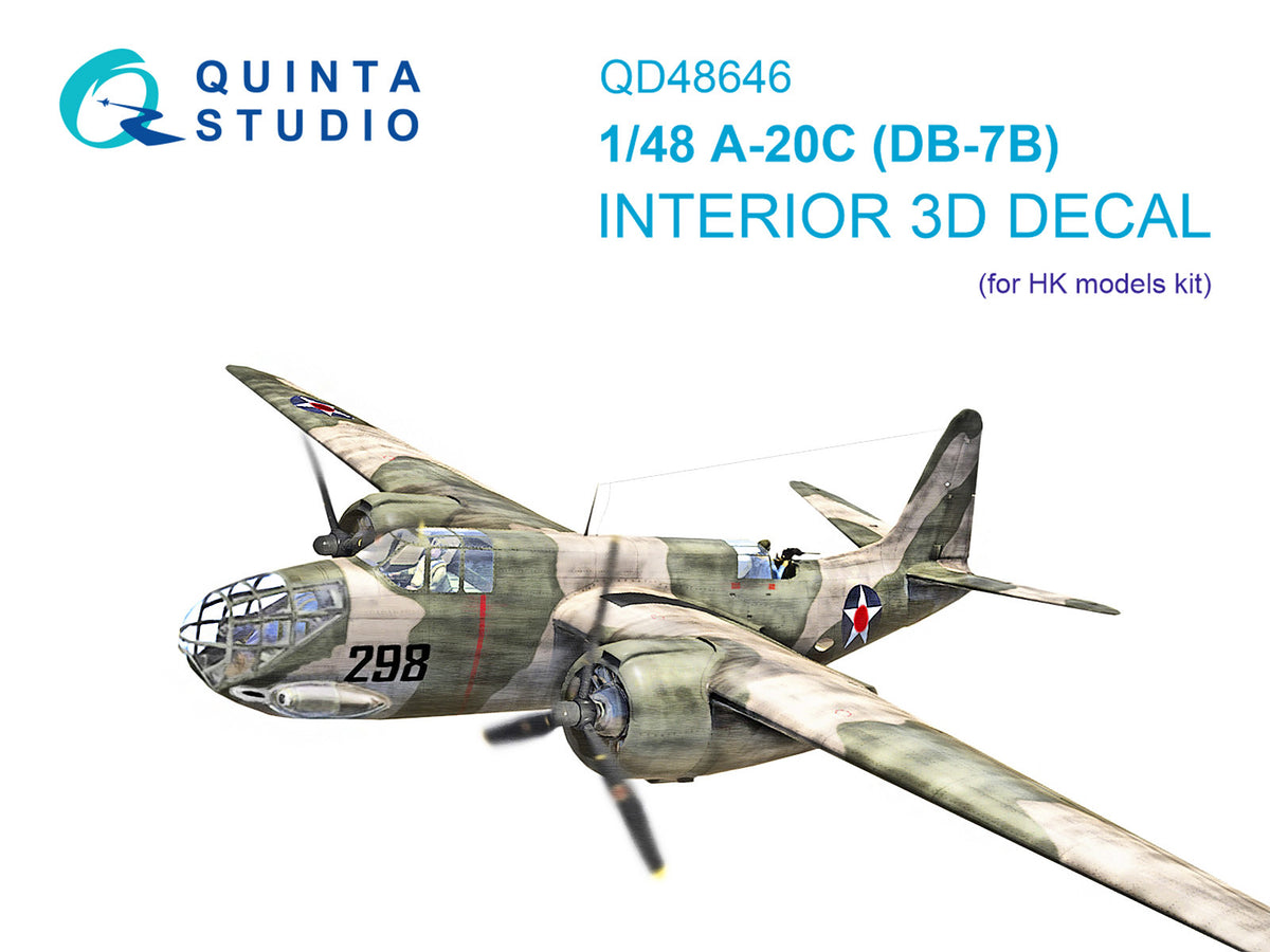 Douglas A-20C Havoc (DB-7B) 3D-Printed & coloured Interior on decal paper (designed to be used with Hong Kong Models kits)