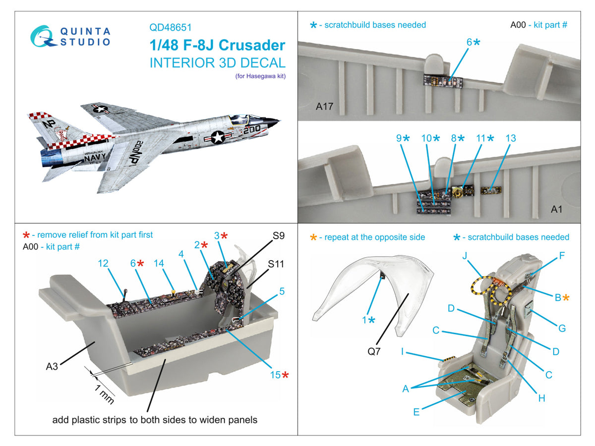 Vought F-8J Crusader 3D-Printed & coloured Interior on decal paper (designed to be used with Hasegawa and Hobby 2000 kits)