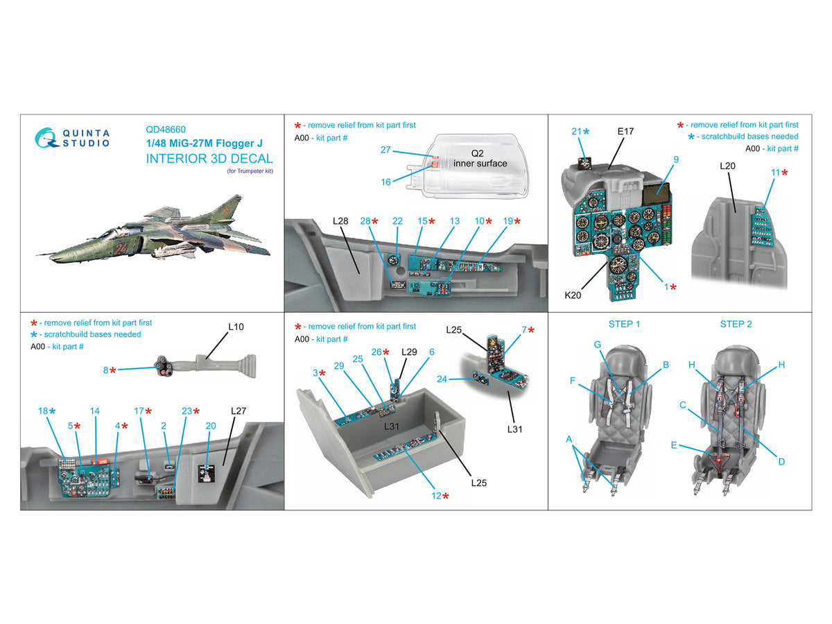Mikoyan MiG-27M Flogger-J 3D-Printed & coloured Interior on decal paper (designed to be used with Trumpeter kits)