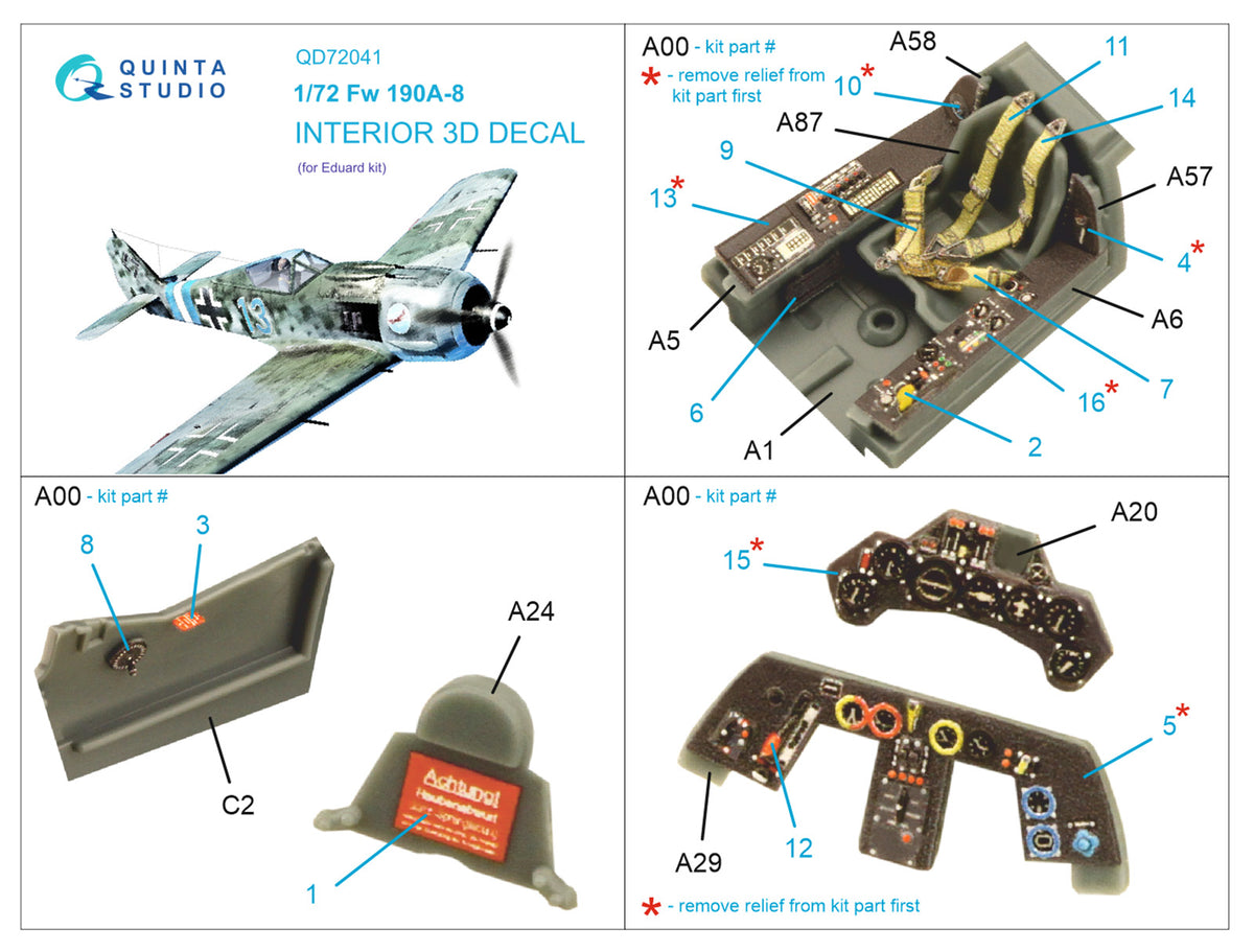 Focke-Wulf Fw-190A-8 3D-Printed coloured Interior on decal paper (designed to be used with Eduard kits)