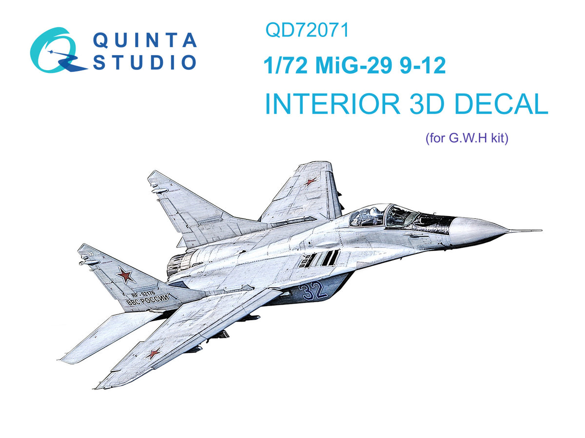 Mikoyan MiG-29 9-12 3D-Printed coloured Interior on decal paper (designed to be used with Great Wall Hobby kits)