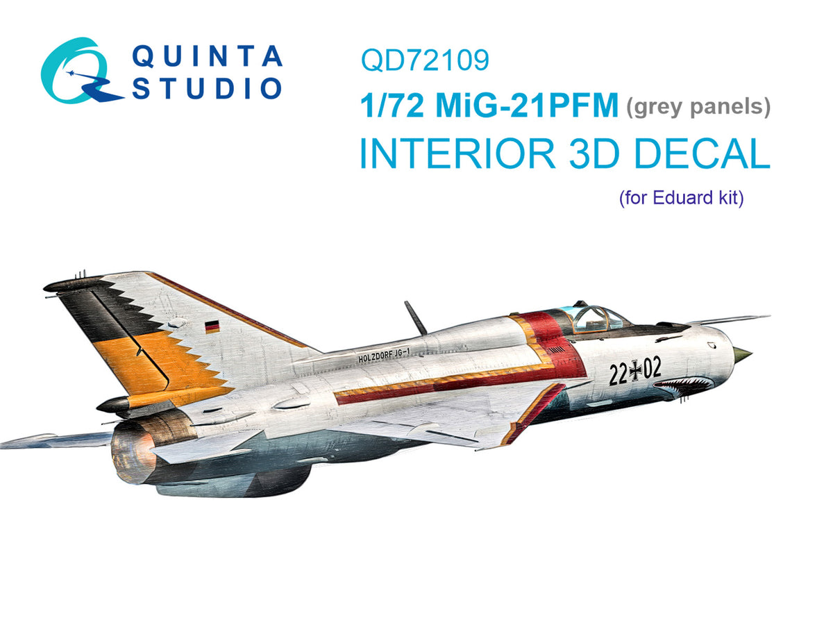 Mikoyan MiG-21PFM Gray panels 3D-Printed coloured Interior on decal paper (designed to be used with Eduard kits)