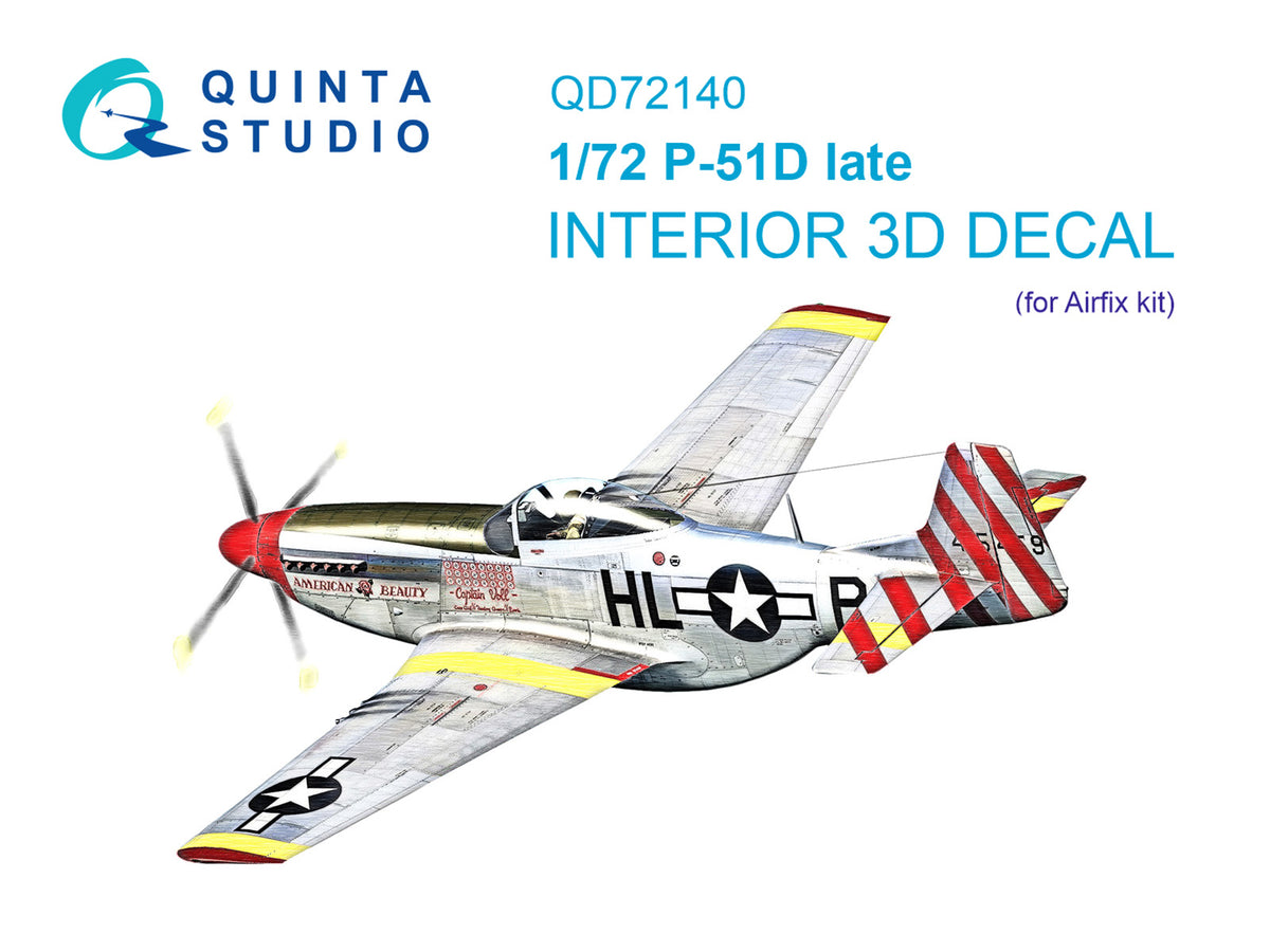 North-American P-51D Mustang late 3D-Printed coloured Interior on decal paper (designed to be used with Airfix kits)