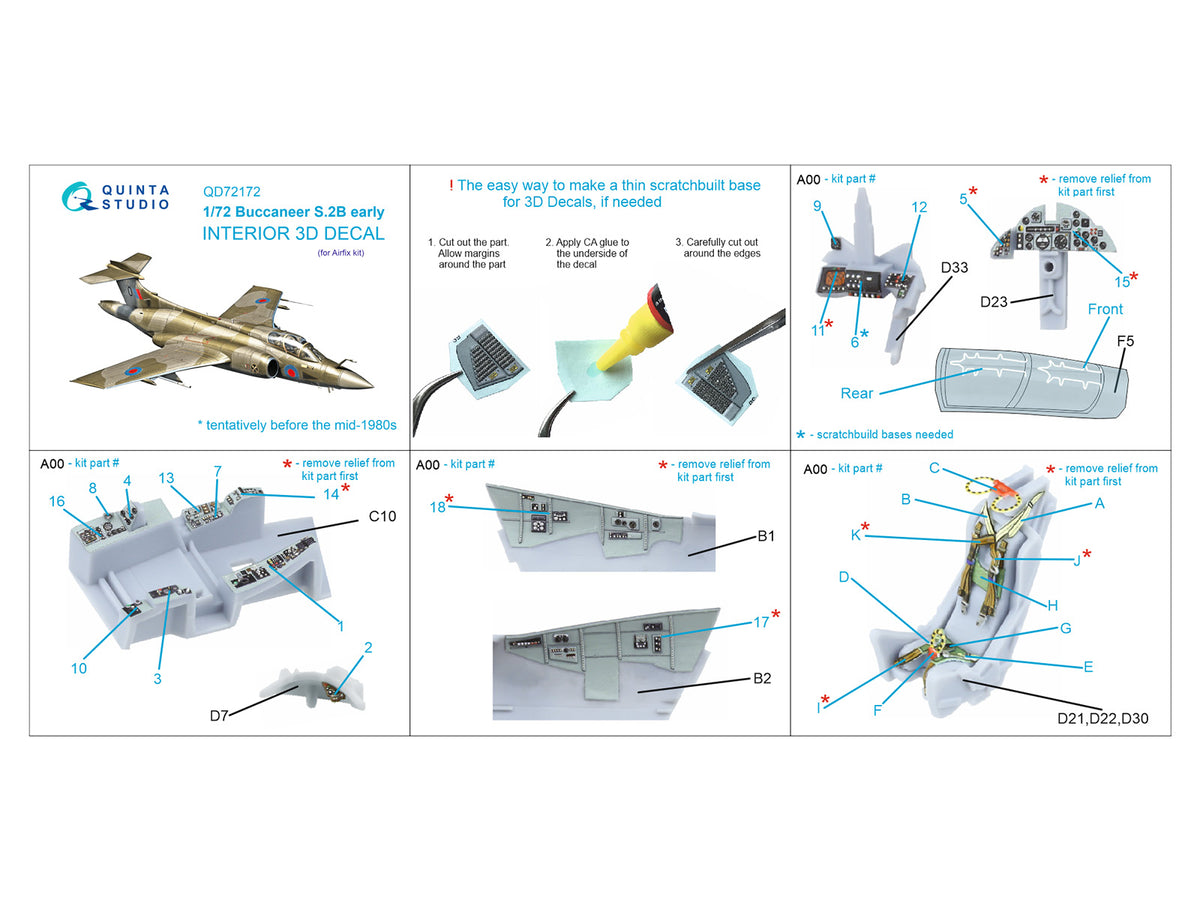 Blackburn Buccanneer S.2B Early 3D-Printed coloured Interior on decal paper (designed to be used with Airfix kits)