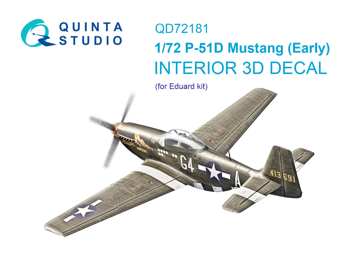 North-American P-51D Mustang Early 3D-Printed coloured Interior on decal paper (designed to be used with Eduard kits)