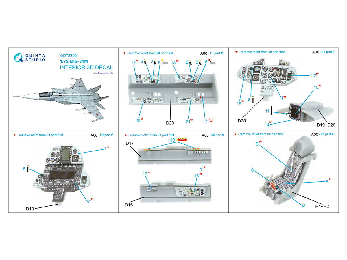 Mikoyan MiG-31M 3D-Printed & coloured Interior on decal paper (designed to be used with Trumpeter kits)