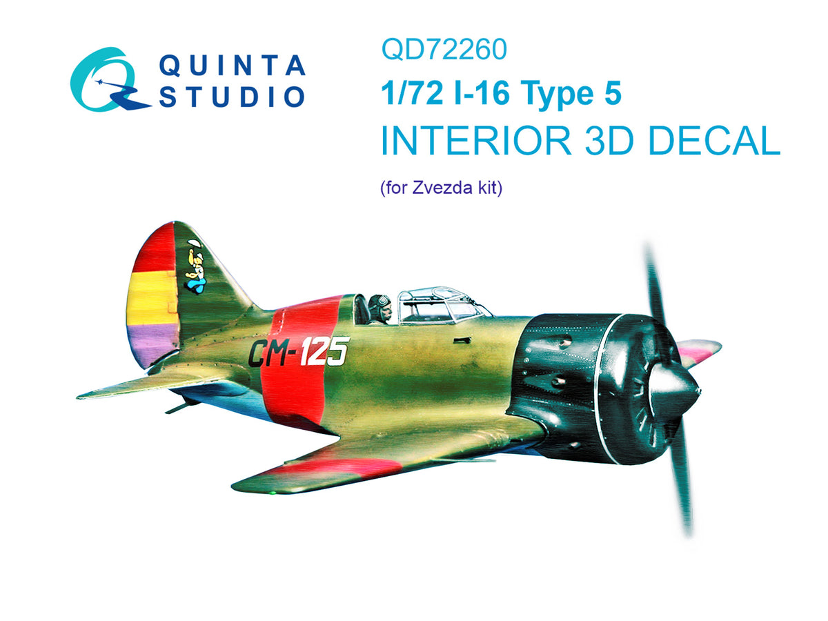 Polikarpov I-16 Type 5 3D-Printed & coloured Interior on decal paper (designed to be used with Zvezda kits)
