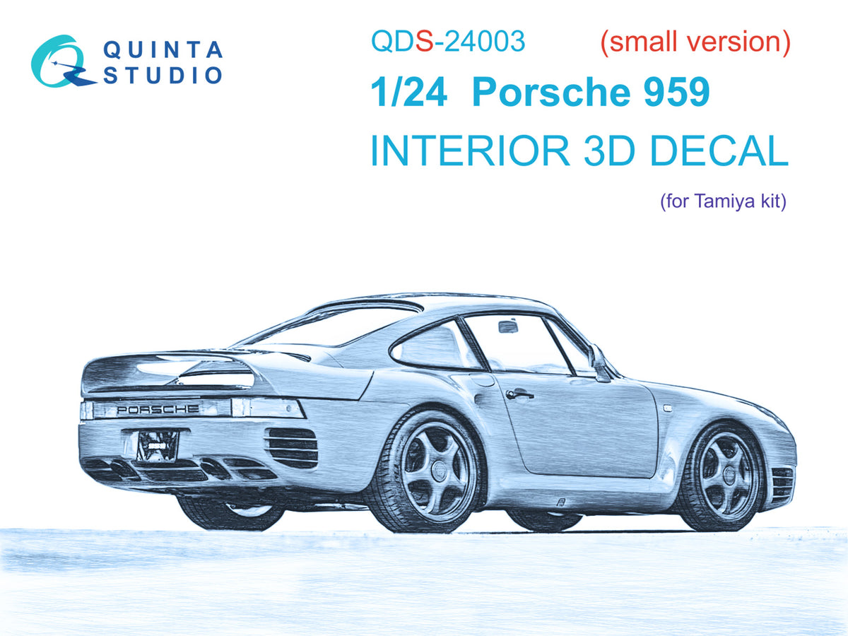 Porsche 959 3D-Printed coloured Interior on decal paper (designed to be used with Tamiya kits) (Small version)