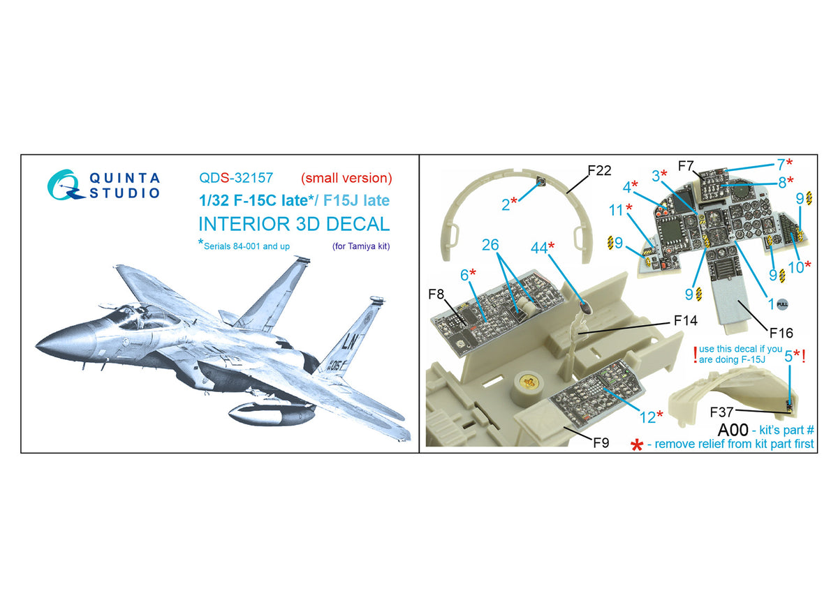 McDonnell F-15C Late/McDonnell F-15J late 3D-Printed coloured Interior on decal paper (designed to be used with Tamiya kits) (small version)