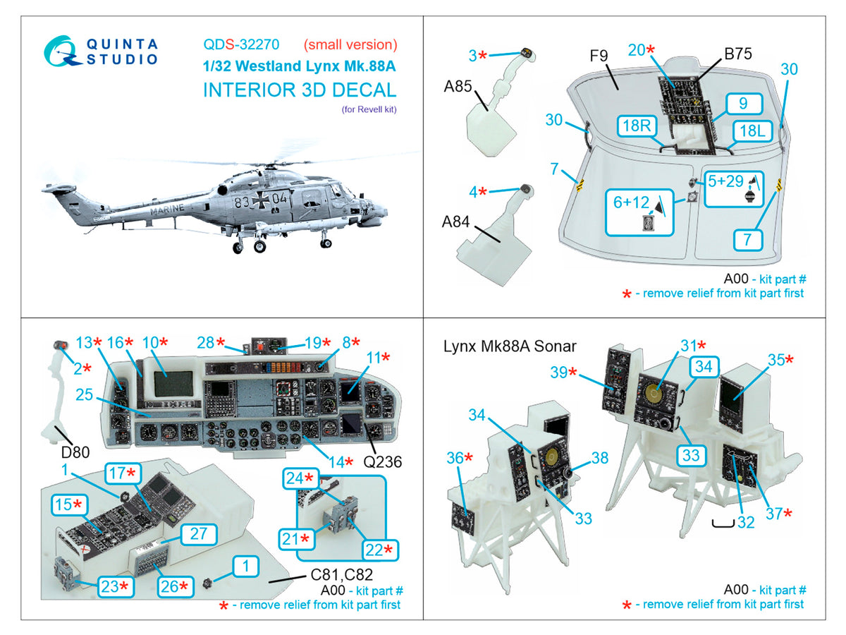Westland Lynx Mk.88a 3D-Printed & coloured Interior on decal paper (designed to be used with Revell kits) (Small version)