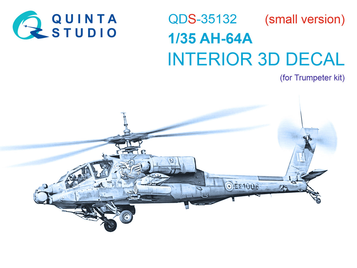 Bell/Boeing AH-64A Apache 3D-Printed coloured Interior on decal paper (designed to be used with Trumpeter kits) (Small version)