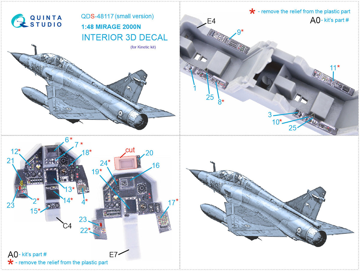 Dassault_Mirage 2000N 3D-Printed coloured Interior on decal paper (designed to be used with Kinetic Model kits)(SMALL VERSION)