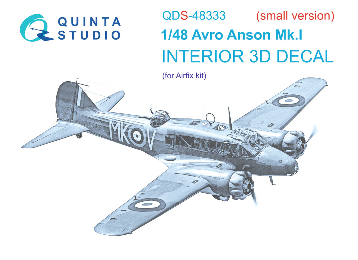 Avro Anson Mk.I 3D-Printed coloured Interior on decal paper (designed to be used with Airfix kits) (SMALL VERSION)