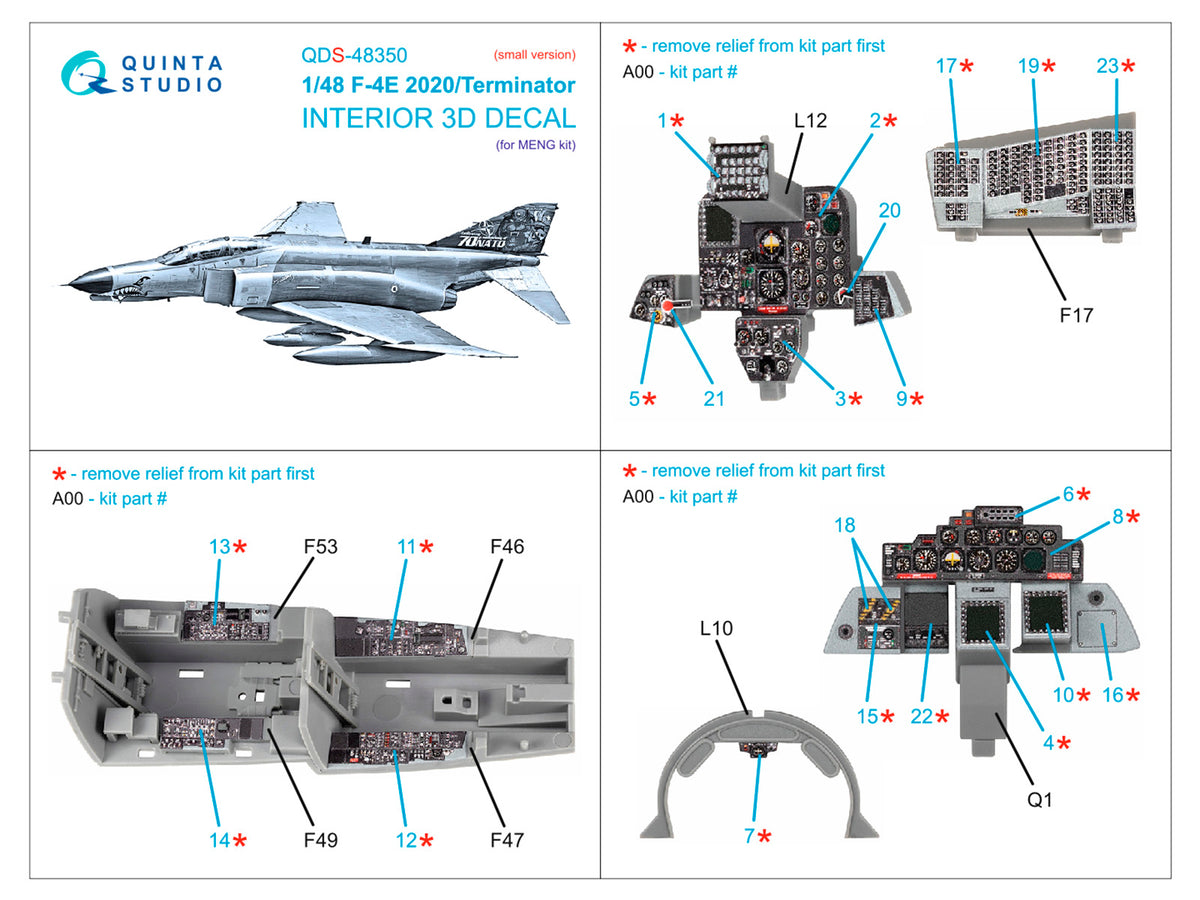 McDonnell F-4E 2020 Terminator 3D-Printed & coloured Interior on decal paper (designed to be used with Meng Model kits) (Small version)
